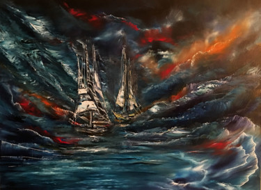 Malerei mit dem Titel "Ghost Ships in the…" von Khrystyna Kozyuk, Original-Kunstwerk, Acryl