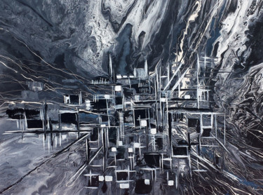 Abstract City Painting titled "Abstract City" by Khrystyna Kozyuk, Original Art,