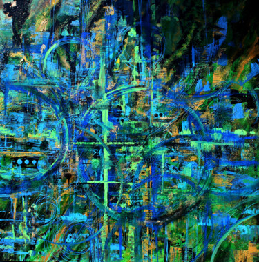 Painting titled "Green Gears" by Khrystyna Kozyuk, Original Artwork, Acrylic