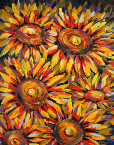 Painting titled "Sunflowers in Style" by Khrystyna Kozyuk, Original Artwork, Acrylic