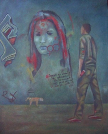 Painting titled "Le mur" by K-Let, Original Artwork