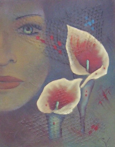 Peinture intitulée "Fleurs et texture2" par K-Let, Œuvre d'art originale