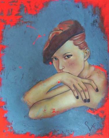 Peinture intitulée "La fille au béret" par K-Let, Œuvre d'art originale