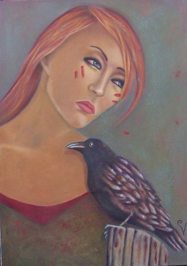 Peinture intitulée "L'oiseau noir" par K-Let, Œuvre d'art originale