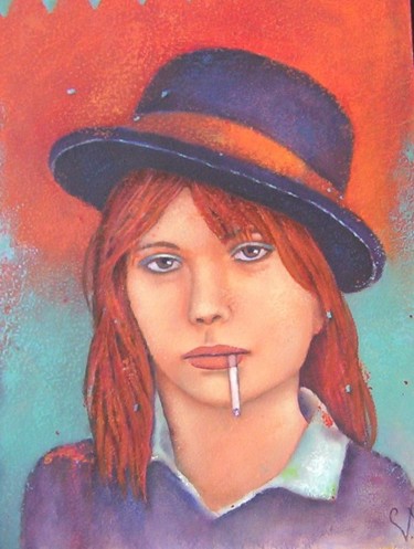 Peinture intitulée "jeune fille à la cl…" par K-Let, Œuvre d'art originale