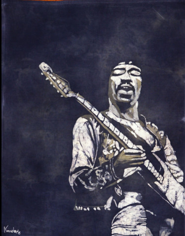 Sztuka tkaniny zatytułowany „Jimi Hendrix” autorstwa Katarzyna Moląg, Oryginalna praca, Tkanina