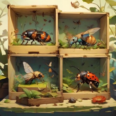 「Bugs in a Box」というタイトルのデジタルアーツ Ken Overmanによって, オリジナルのアートワーク, AI生成画像