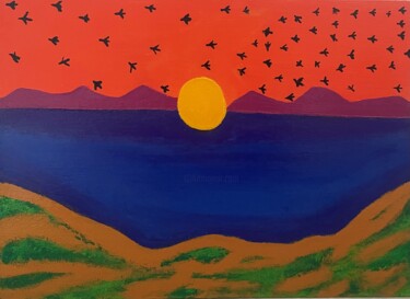 Painting titled "Paradise" by K.R Stewart, Original Artwork, Acrylic Mounted on Cardboard