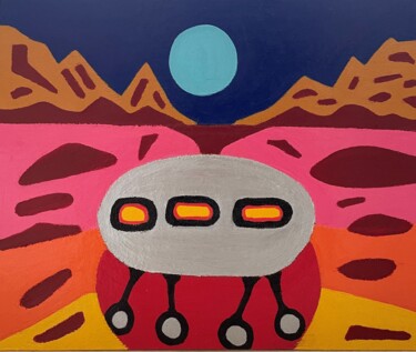 Painting titled "Holiday in space 2" by K.R Stewart, Original Artwork, Acrylic Mounted on Cardboard