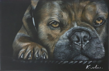 Painting titled "Chien - "J'me "paus…" by K-Roline, Original Artwork, Acrylic Mounted on Wood Stretcher frame