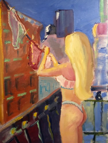 Peinture intitulée "Секс в большом горо…" par Kseniia Sher Kseniya Scher, Œuvre d'art originale, Huile Monté sur Châssis en…