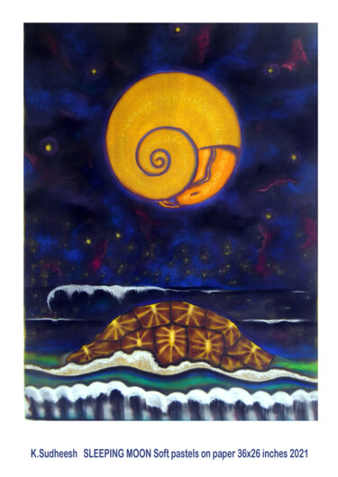 Painting titled "SLEEING MOON" by K.Sudheesh Kumar, Original Artwork, Pastel