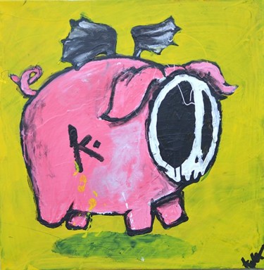 Peinture intitulée "cochon vole" par K-Va, Œuvre d'art originale, Acrylique