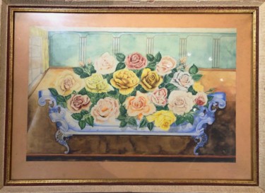 Painting titled "Roses by K.W." by K. W, Original Artwork, Watercolor