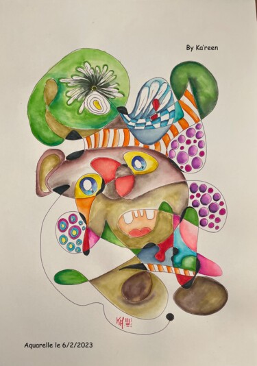 Peinture intitulée "Joyeux Bonhomme" par Ka'Reen, Œuvre d'art originale, Aquarelle
