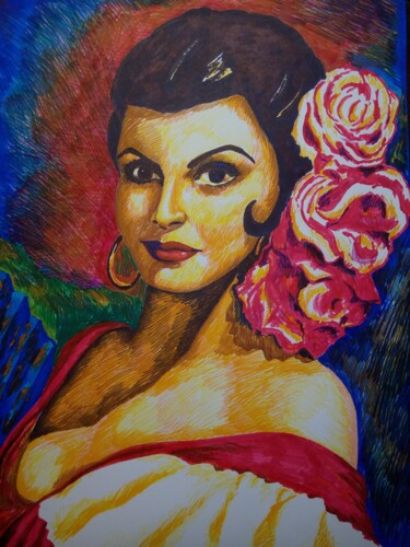 Картина под названием "Девушка" - Тамара Качаленко, Подлинное произведение искусства, Маркер
