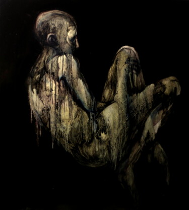 Malerei mit dem Titel "Bottom" von Kacper Piskorowski, Original-Kunstwerk, Öl Auf Holzplatte montiert