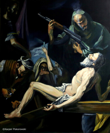 Painting titled "Męczeństwo św. Andr…" by Kacper Piskorowski, Original Artwork, Oil Mounted on Wood Panel