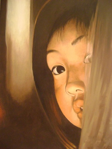 Painting titled "regard espiègle" by Chafik Kadi, Original Artwork