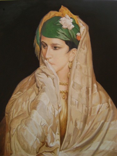 Peinture intitulée "femme en haïk" par Chafik Kadi, Œuvre d'art originale