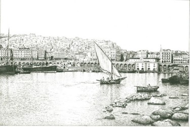 Dessin intitulée "entrée du port d'Al…" par Chafik Kadi, Œuvre d'art originale