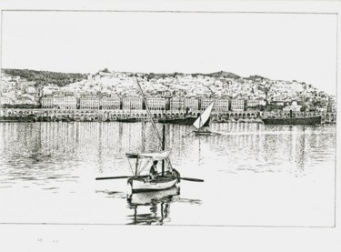 Dessin intitulée "barque à l'entrée d…" par Chafik Kadi, Œuvre d'art originale