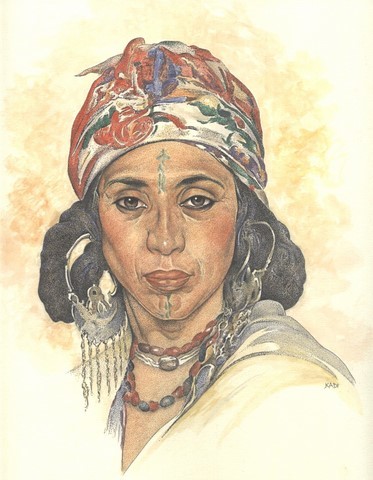 Dessin intitulée "femme des Aures" par Chafik Kadi, Œuvre d'art originale
