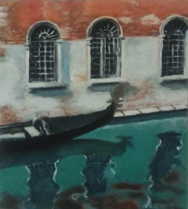 Painting titled "Gondole et reflet" by Djilali Kadid, Original Artwork, Tempera