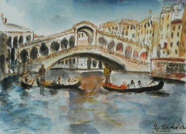 Painting titled "Le Pont du Rialto à…" by Djilali Kadid, Original Artwork, Watercolor