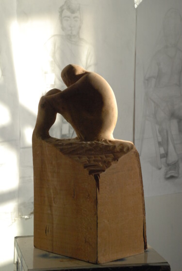 Sculptuur getiteld "Tek düşünce" door Kadir Gunduz, Origineel Kunstwerk, Hout