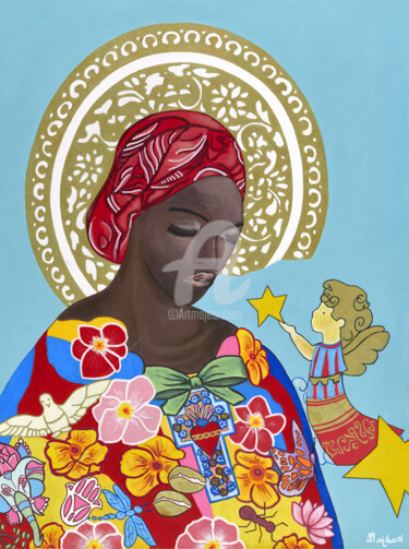 Peinture intitulée "Vierge noire" par Kadjalli, Œuvre d'art originale, Acrylique