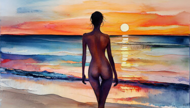 Arte digital titulada "Aquarelle - nu à la…" por Kael, Obra de arte original, Acuarela