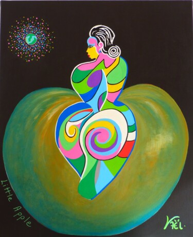 Painting titled "Little apple" by Kaël, Original Artwork, Acrylic Mounted on Cardboard