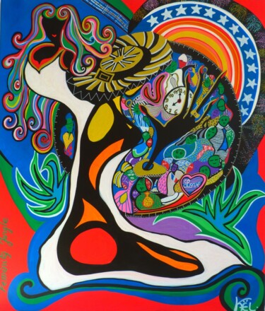 Картина под названием "Feminity jungle" - Kaël, Подлинное произведение искусства, Акрил Установлен на Деревянная рама для но…
