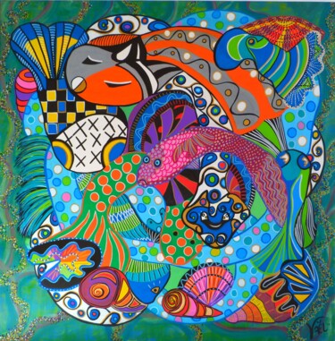 Картина под названием "Magic lagoon" - Kaël, Подлинное произведение искусства, Акрил Установлен на Деревянная рама для носил…