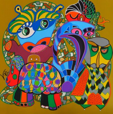 Картина под названием "Anachronic animals" - Kaël, Подлинное произведение искусства, Акрил Установлен на Деревянная рама для…