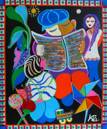 Painting titled "Temps libre" by Kaël, Original Artwork, Acrylic Mounted on Wood Stretcher frame
