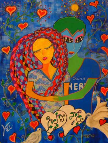 Peinture intitulée "Les amours enfantin…" par Kaël, Œuvre d'art originale, Acrylique Monté sur Châssis en bois