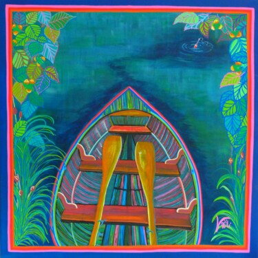 Painting titled "Barque sur la rance" by Kaël, Original Artwork, Acrylic Mounted on Wood Stretcher frame