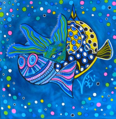Painting titled "Bubble fish" by Kaël, Original Artwork, Acrylic Mounted on Wood Stretcher frame