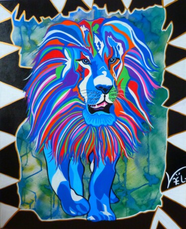 Painting titled "The King of Africa" by Kaël, Original Artwork, Acrylic Mounted on Wood Stretcher frame