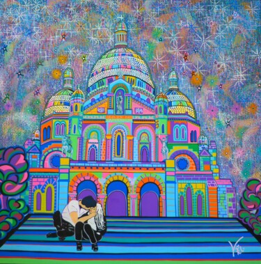 Painting titled "Idylle au Sacré-Coe…" by Kaël, Original Artwork, Acrylic Mounted on Wood Panel