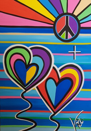 Painting titled "Peace and love" by Kaël, Original Artwork, Acrylic Mounted on Wood Stretcher frame