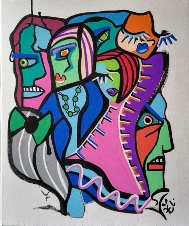 Painting titled "Jeux d'influence" by Kaël, Original Artwork, Acrylic Mounted on Wood Stretcher frame