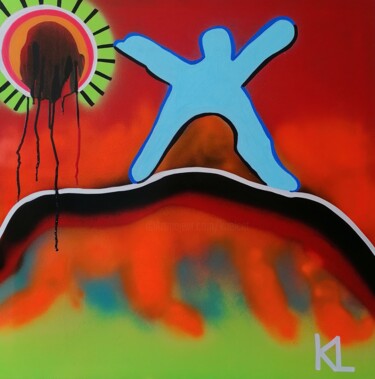 Painting titled "Latitude 20°N" by Kaël, Original Artwork, Spray paint Mounted on Wood Stretcher frame