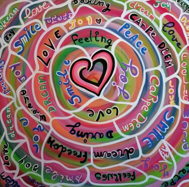 Malarstwo zatytułowany „Love spiral” autorstwa Kaël, Oryginalna praca, Akryl Zamontowany na Drewniana rama noszy