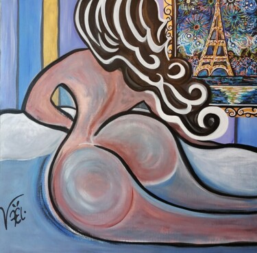 Painting titled "Love Contrefaçons" by Kaël, Original Artwork, Acrylic Mounted on Wood Stretcher frame