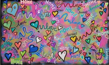 Painting titled "Home sweet home" by Kaël, Original Artwork, Spray paint Mounted on Wood Stretcher frame