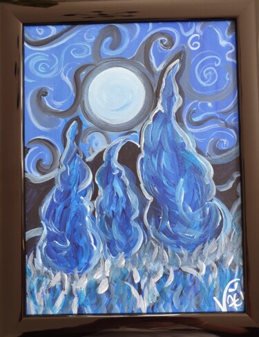 Painting titled "Nuit bleue dans le…" by Kaël, Original Artwork, Acrylic Mounted on Wood Panel