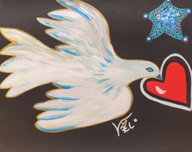 Painting titled "Amour et paix" by Kaël, Original Artwork, Acrylic Mounted on Wood Panel